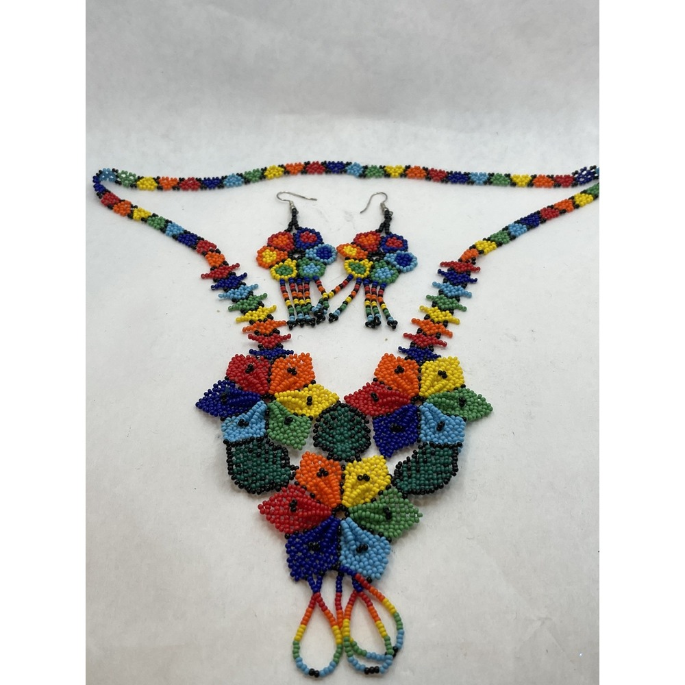 Mexican Chaquira Necklace & Earrings‎ Set.  Made by Mexican Artisans.